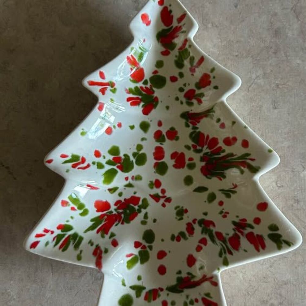 Vintage MCM Ceramic Splatter Speckle Christmas Tree Candy/Trinket Dish